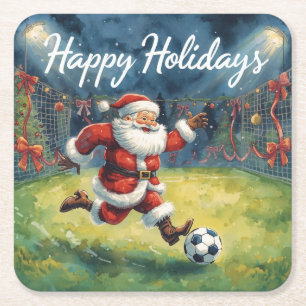 Dessous-de-verre Carré En Papier Balle de football pour Noël avec le Père Noël