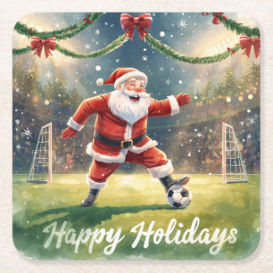 Dessous-de-verre Carré En Papier Balle de football pour Noël avec le Père Noël