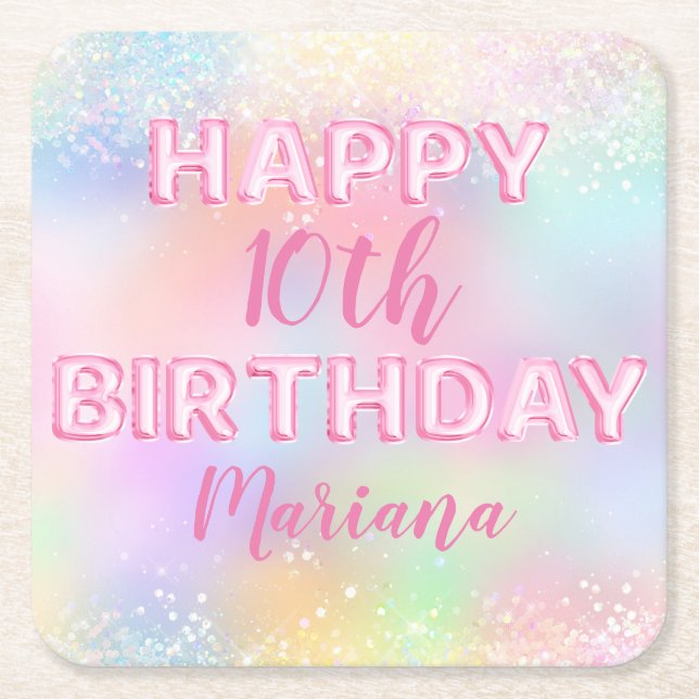Dessous-de-verre Carré En Papier Balle rose arc-en-ciel fête d'anniversaire (Devant)