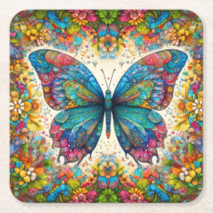 Dessous-de-verre Carré En Papier Ballet arc-en-ciel d'un papillon