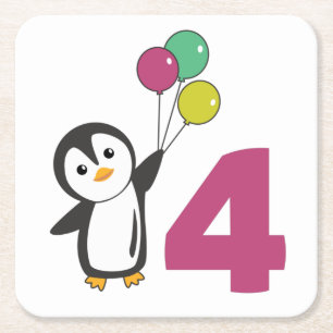 Dessous-de-verre Carré En Papier Ballons d'anniversaire de Penguin pour enfants Car