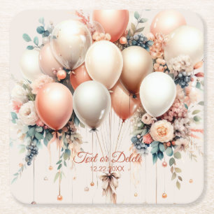 Dessous-de-verre Carré En Papier Ballons floraux de Pêche blanche colorée de fête É