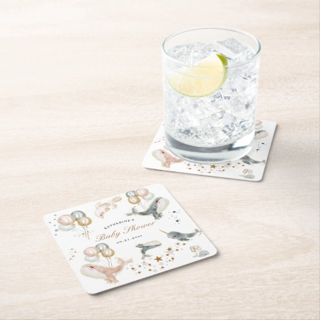Dessous-de-verre Carré En Papier Balloons de baleines magiques Étoiles Baby shower (En situation)