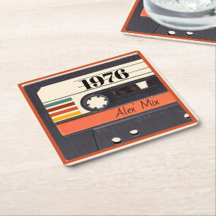 Dessous-de-verre Carré En Papier Bande de cassette Retro 1976 Orange Vintage