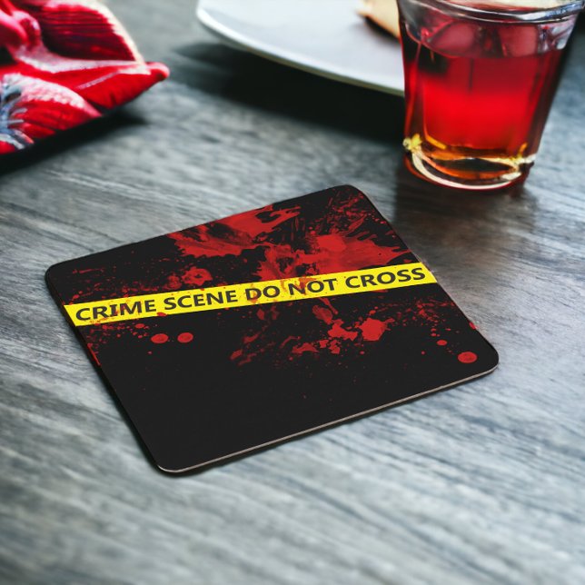 Dessous-de-verre Carré En Papier Bande de scène de crime policier (Police Crime Scene Tape Square Paper Coaster from Ricaso. Murder Mystery Party accessories)