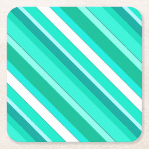 Dessous-de-verre Carré En Papier Bandes de bonbons en couches - turquoise et blanch