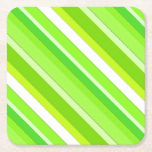 Dessous-de-verre Carré En Papier Bandes de bonbons en couches - vert citron et blan
