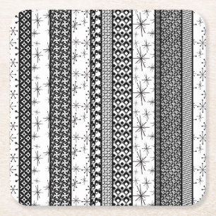 Dessous-de-verre Carré En Papier Bandes de Motifs rétro noir et blanc 1