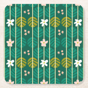 Dessous-de-verre Carré En Papier Bandes d'été dessous de verre rétro floral vert fo