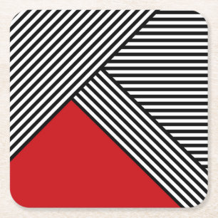 Dessous-de-verre Carré En Papier Bandes noires et blanches avec triangle rouge