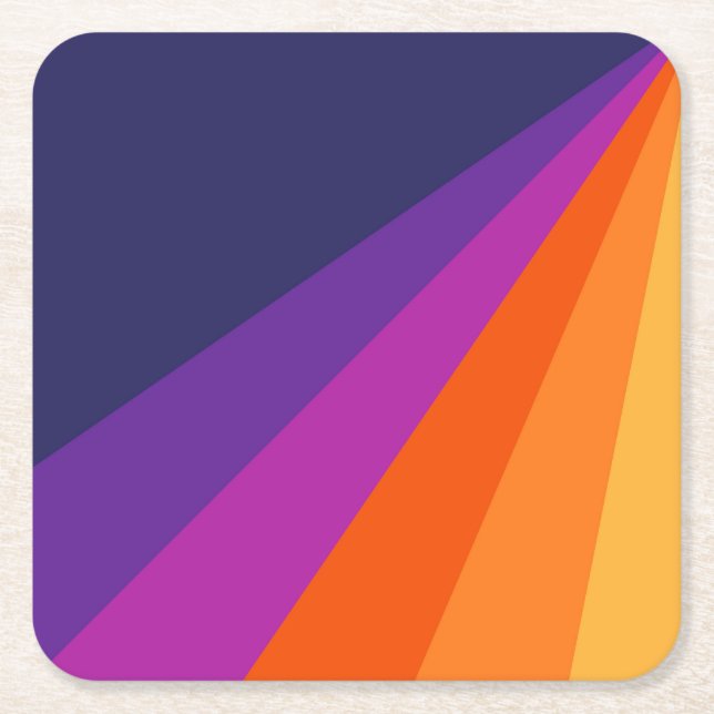 Dessous-de-verre Carré En Papier Bandes rétro en diagonale violette et orange (Devant)