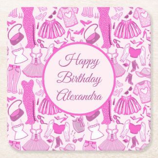 Dessous-de-verre Carré En Papier Barbiecore Motif de mode rose et rose chaud