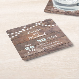 Dessous-de-verre Carré En Papier Barnwood Lights Diamond Anniversaire personnalisé