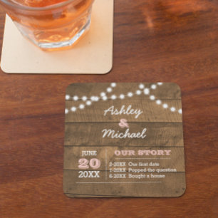 Dessous-de-verre Carré En Papier Barnwood Lights rose Dessous de verre Mariage pers