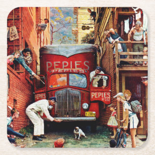 Dessous-de-verre Carré En Papier Barrage routier par Norman Rockwell