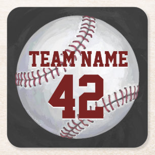 Dessous-de-verre Carré En Papier Baseball avec nom et numéro