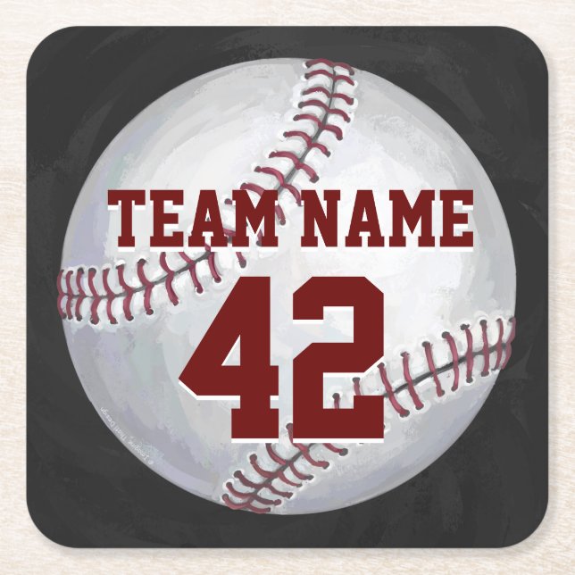 Dessous-de-verre Carré En Papier Baseball avec nom et numéro (Devant)