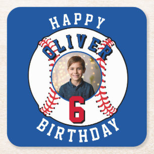 Dessous-de-verre Carré En Papier Baseball Ball Kids Photo Anniversaire