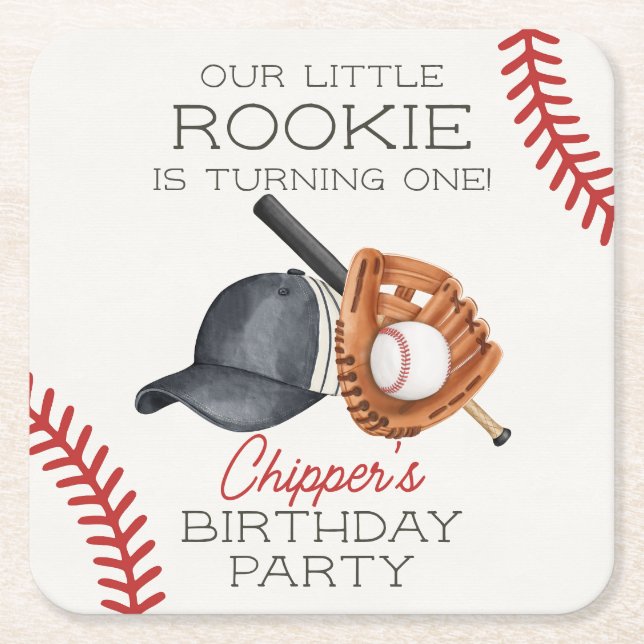 Dessous-de-verre Carré En Papier Baseball Little Rookie Home Run Anniversaire (Devant)