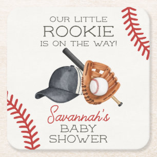 Dessous-de-verre Carré En Papier Baseball Little Rookie Home Run Baby shower