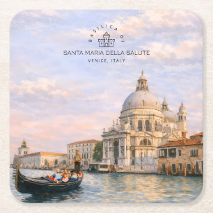 Dessous-de-verre Carré En Papier Basilique de Venise Salute Aquarelle Dômes Iconiqu