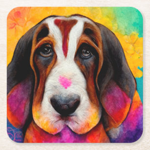 Dessous-de-verre Carré En Papier Basset hound chien mignon