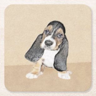 Dessous-de-verre Carré En Papier Basset Hound Peinture Chiot - Art Chien original