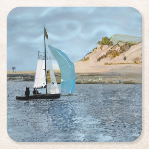 DESSOUS-DE-VERRE CARRÉ EN PAPIER BATEAU À VOILE