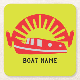 Dessous-de-verre Carré En Papier Bateau de canal Narrowboat Vie Porte Porte - clé B