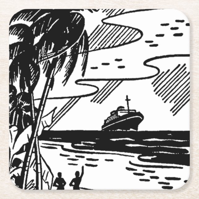 Dessous-de-verre Carré En Papier Bateau de croisière rétro (Devant)