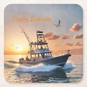 Dessous-de-verre Carré En Papier Bateau de pêche anniversaire