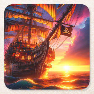 Dessous-de-verre Carré En Papier Bateau pirate