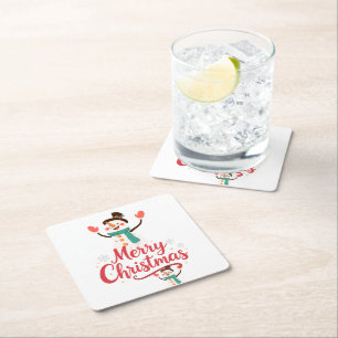 Dessous-de-verre Carré En Papier Baume à lèvres Joyeux Noël Bonhomme de neige festi