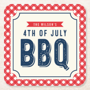 Dessous-de-verre Carré En Papier BBQ rouge de guingan et de bleu 4 juillet