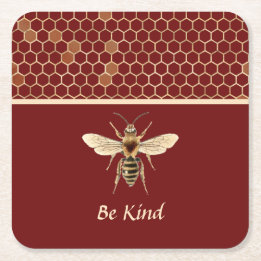 Dessous-de-verre Carré En Papier Be Kind Bee and Honeycomb sur la Bourgogne