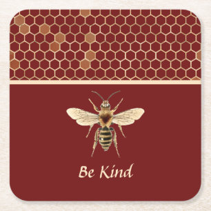 Dessous-de-verre Carré En Papier Be Kind Bee and Honeycomb sur la Bourgogne