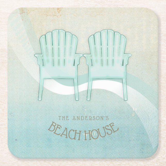 Dessous-de-verre Carré En Papier Beach House Adirondack Chaises Aqua Blue ID623 (Devant)