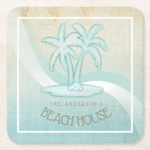 Dessous-de-verre Carré En Papier Beach House Palm Trees Aqua ID623