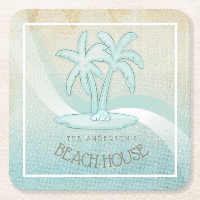 Dessous-de-verre Carré En Papier Beach House Palm Trees Aqua ID623 (Devant)