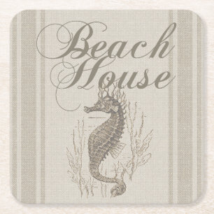 Dessous-de-verre Carré En Papier Beach House Seahorse Seashore