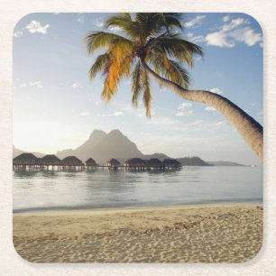 Dessous-de-verre Carré En Papier Beaches tropicales   Beach Huts, Bora Bora