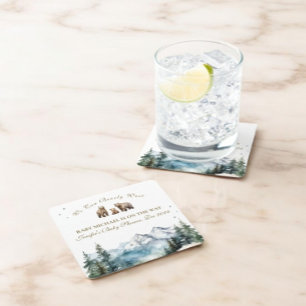 Dessous-de-verre Carré En Papier Bear Adventure Snowy Mountains Baby shower