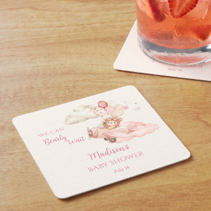 Dessous-de-verre Carré En Papier Bearly Wait Girl Baby Shower Boissons Carré