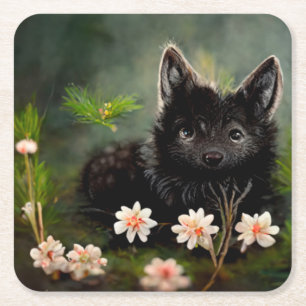 Dessous-de-verre Carré En Papier Beau animal sauvage à fleurs