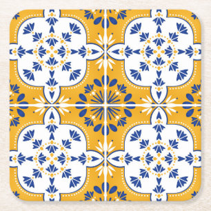 Dessous-de-verre Carré En Papier Beau bleu et jaune Azulejo portugais