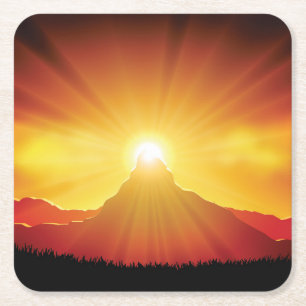 Dessous-de-verre Carré En Papier Beau coucher de soleil sur le Dessous de verre de 