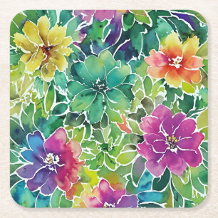 Dessous-de-verre Carré En Papier Beau Motif de fleurs d'aquarelle