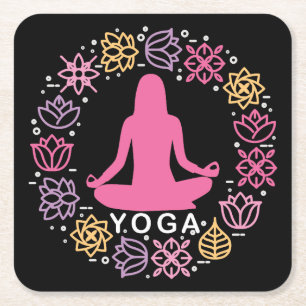 Dessous-de-verre Carré En Papier Beau Yoga Pose Floral Design