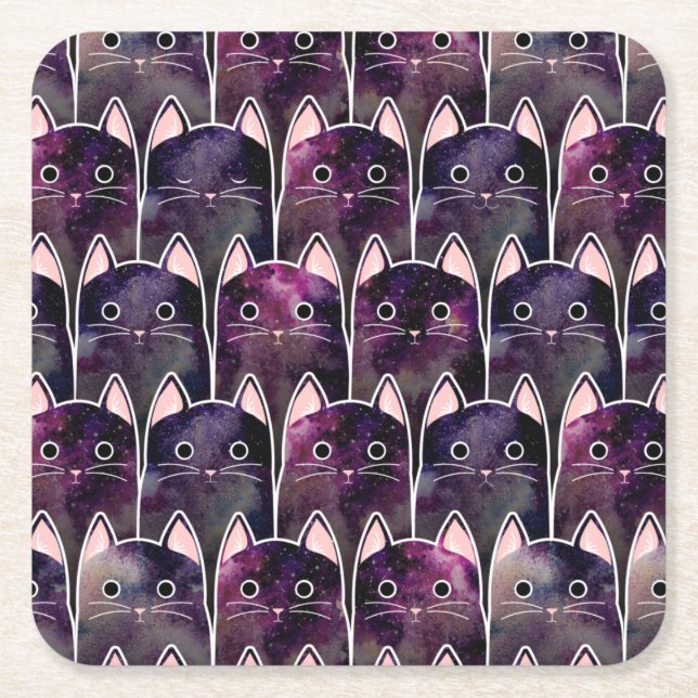 Dessous-de-verre Carré En Papier Beaucoup de Motif de chats galaxy (Devant)