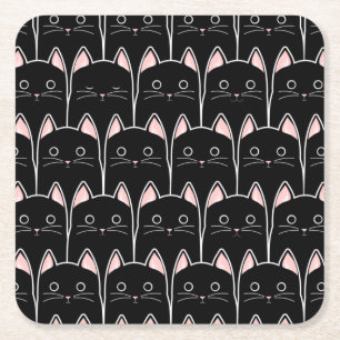 Dessous-de-verre Carré En Papier Beaucoup de Motif de chats noirs